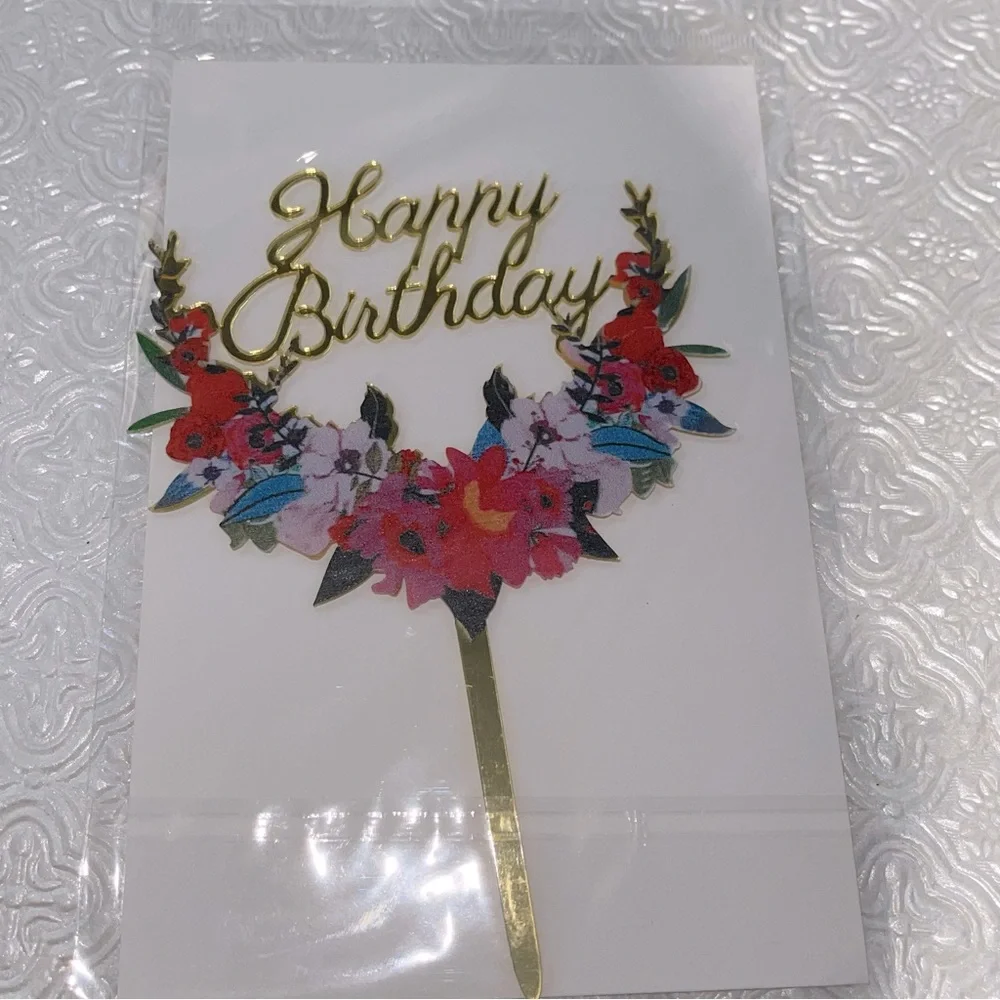 Cake Topper | Birthday Cake | Birthday Cake Topper - New- Happy Birthday- Floral